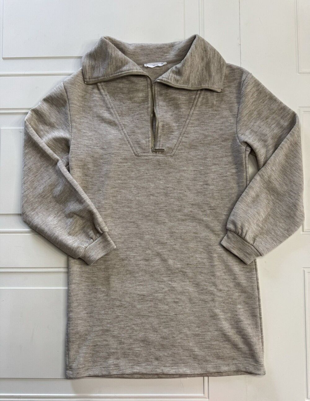 MNG by Mango Womens Sz 4 Beige Long Sleeve 1/4 Zip Oversized Knit Sweater Dress